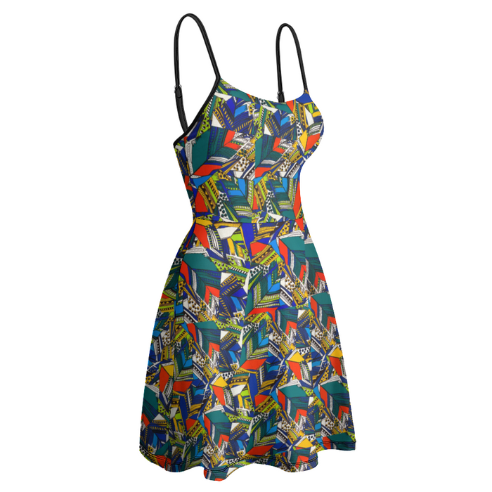 Inkstone African Print Women's Spaghetti Strap Fit and Flare Dress S-2XL