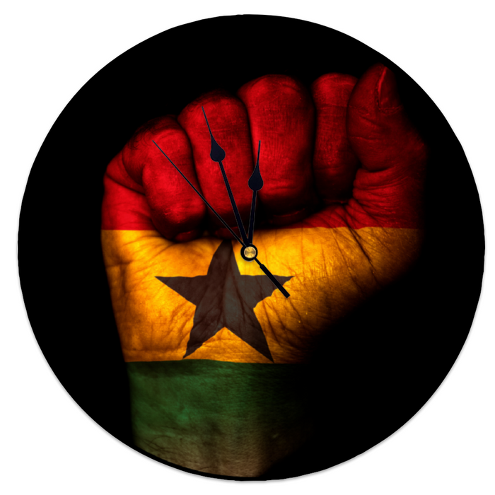 Ghana Flag Fist Numberless Wooden Wall Clock