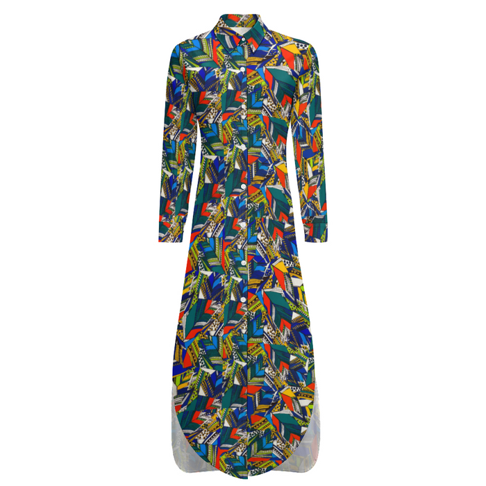 InkStone African Print Women's Long Sleeve Shirt Dress S-6XL