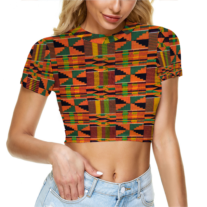 PG Kente Sheer Tee Mesh Crop Top Short Sleeve T-shirt