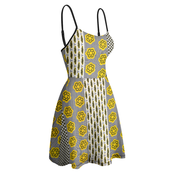 Dominoes African Print Women's Spaghetti Strap Fit and Flare Dress S-2XL