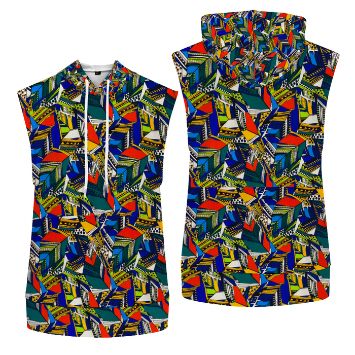 InkStone African Print Sleeveless Hoodie Vest S-2XL