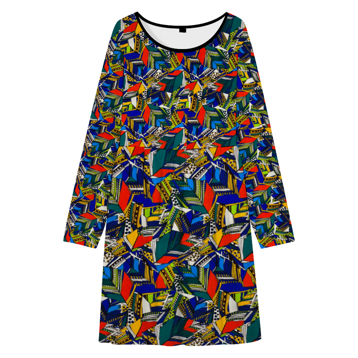 InkStone African Print Women's Long Sleeve MIdi Dress S-5XL