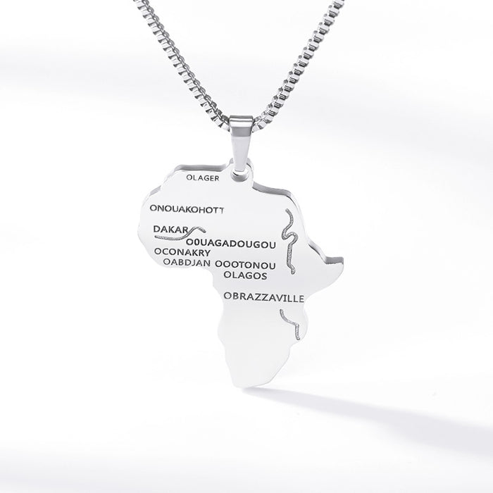 Trendy Hip Hop Africa Map Necklace Stainless Steel