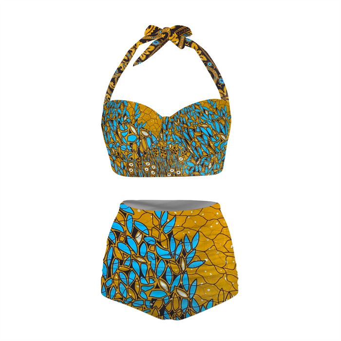 Essence Tree African Print  Women's Two-Piece Bathing Suit Halterneck Bikini