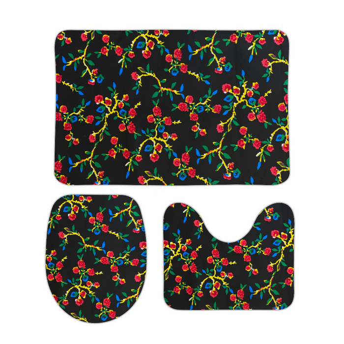 Black Floral African Print Bath Mat Bathroom Set