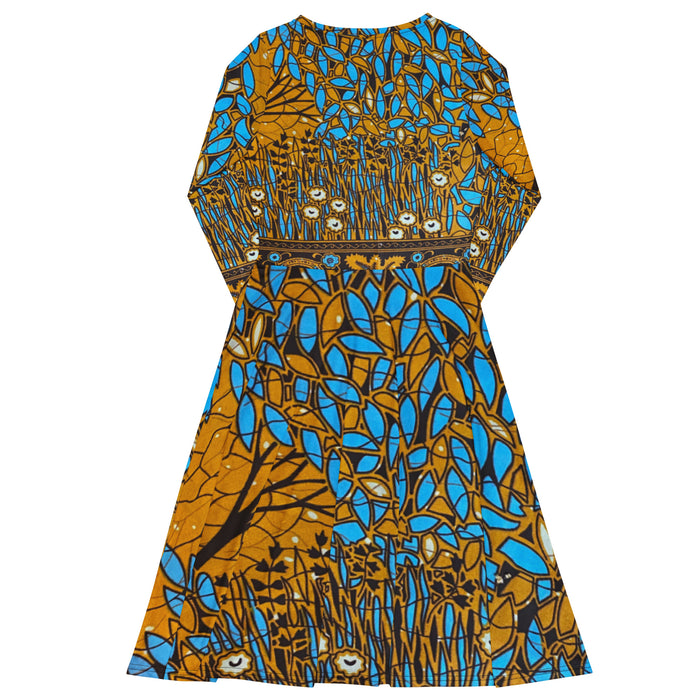 Essence Tree African Print Long Sleeve Midi Dress 2XS-6XL