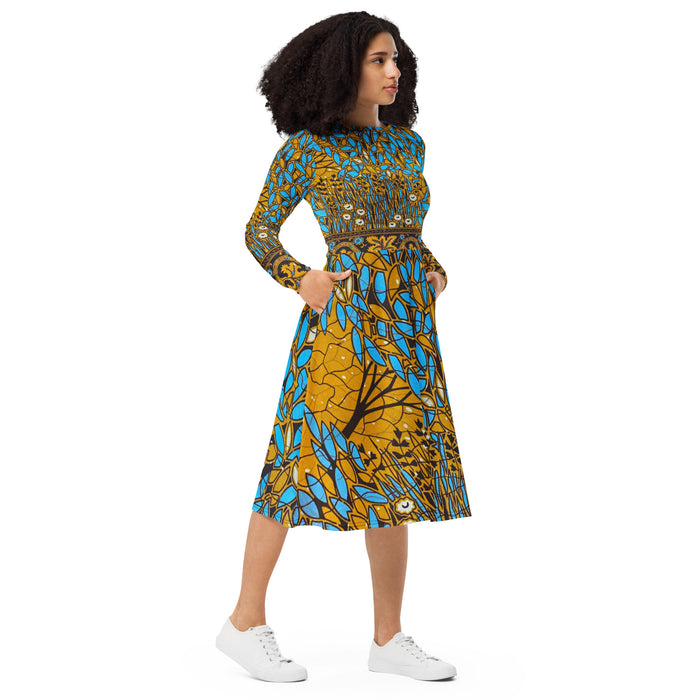 Essence Tree long sleeve midi dress with pockets (mockup)