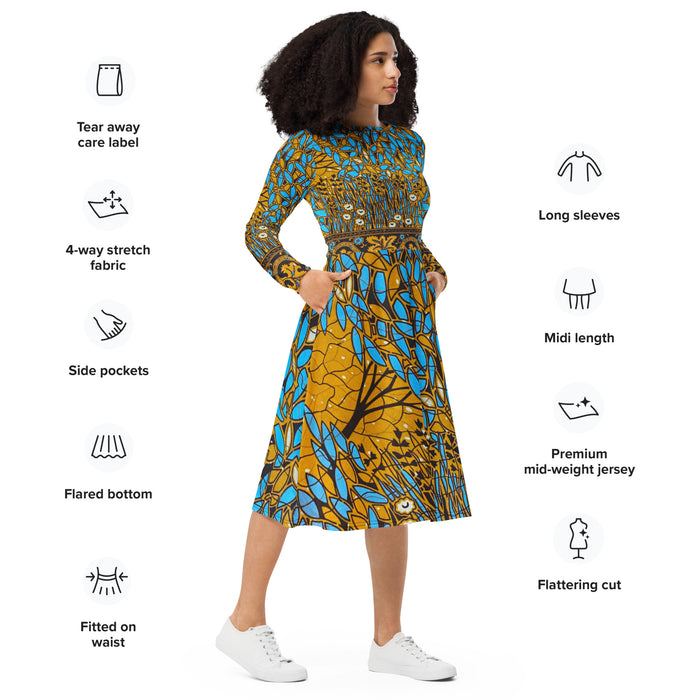 Essence Tree long sleeve midi dress with pockets (mockup)