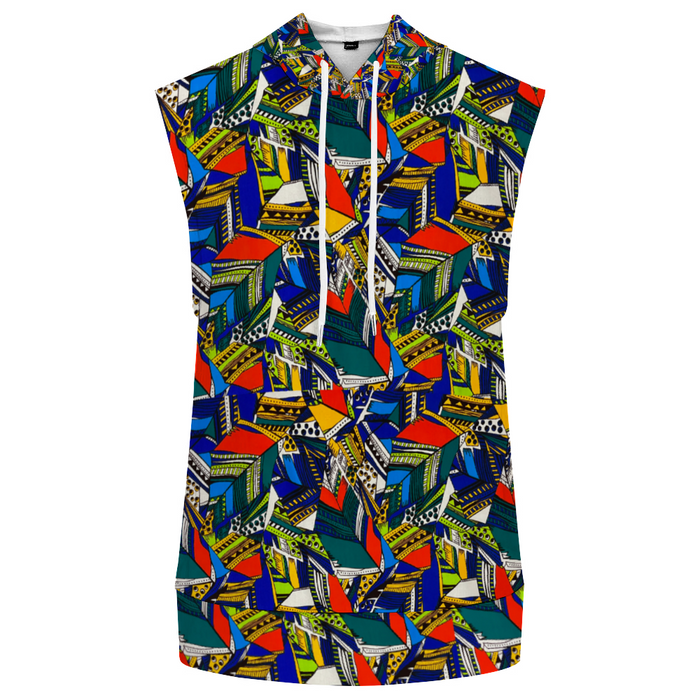 InkStone African Print Sleeveless Hoodie Vest S-2XL