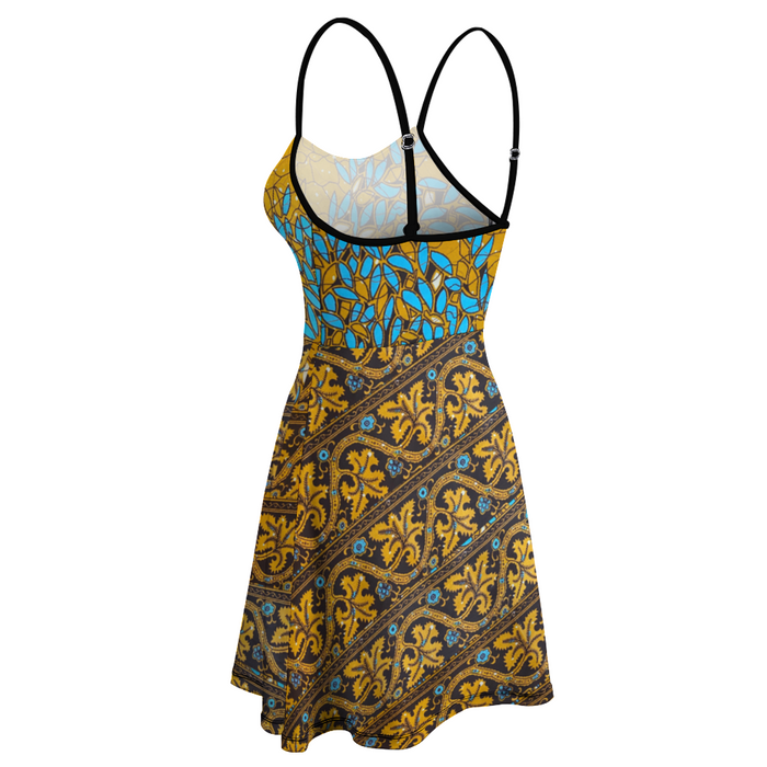 Essence Tree African Print Women's Spaghetti Strap Fit and Flare Dress S-2XL