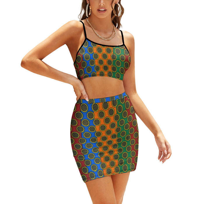 Sunflower African Print Women's Two Piece Top and Short Skirt Set S-2XL