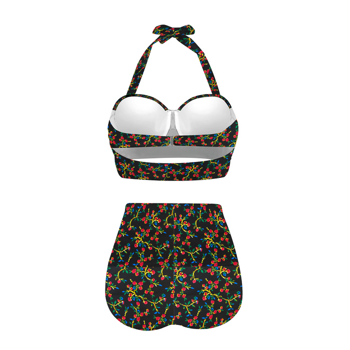 Black Floral Women's Two-Piece Bathing Suit Halterneck Bikini